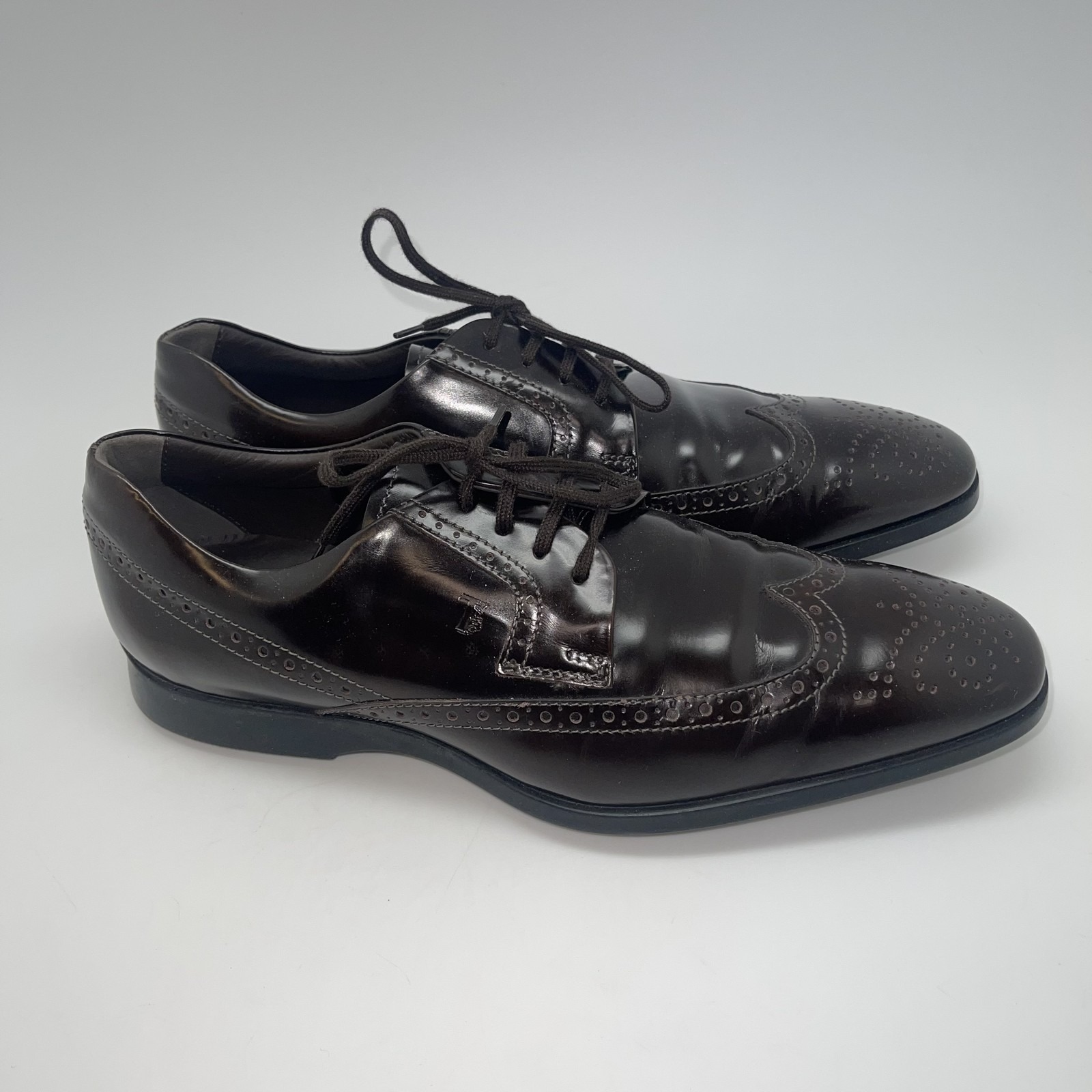 Tod's Shoes Mens Size 8 Brown Leather Wingtip Oxford Dress Italy Brogue Lace Up